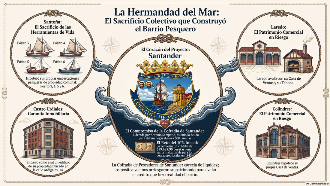Infografía sobre las cofradías de Cantabria que avalaron el crédito para construir el Barrio Pesquero