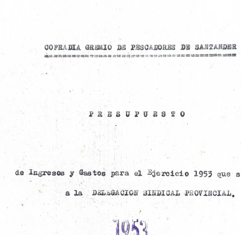 Documento de la Cofradía Gremio de Pescadores de Santander, presupuesto de 1953